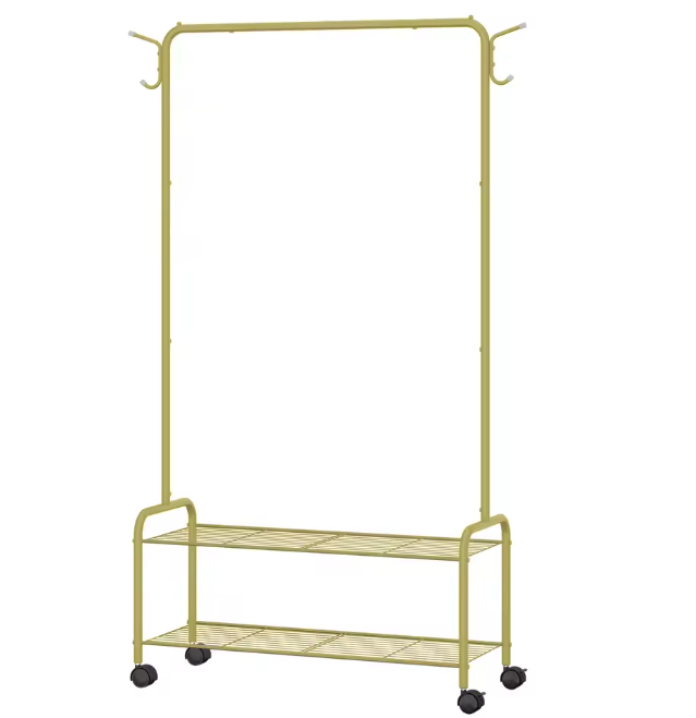 3-in-1 Kledingrek met Plank en Wielen – Met Haken en Dubbele Opbergniveaus