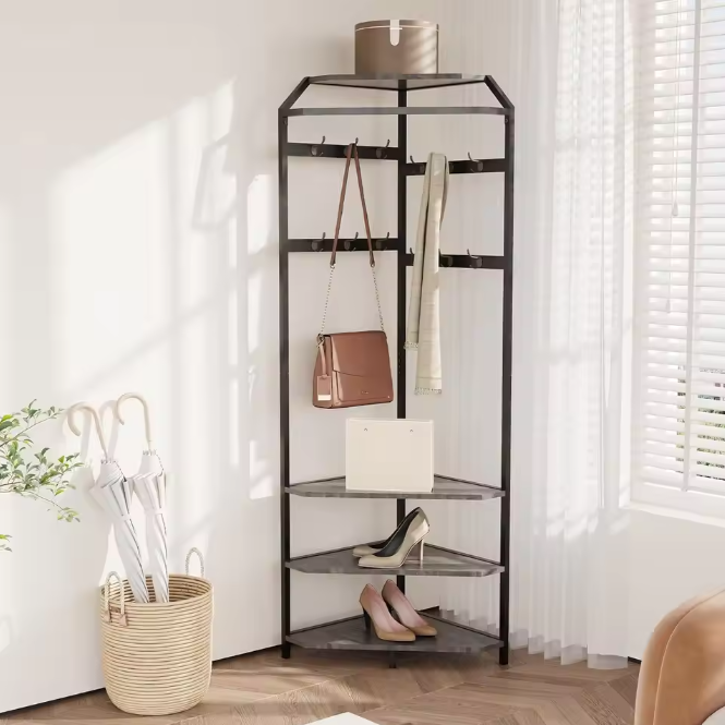 Hoekkapstok met Bank – 3-laags Schoenenrek en 12 Haken