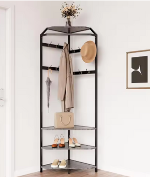 Hoekkapstok met Bank – 3-laags Schoenenrek en 12 Haken