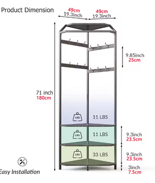 Hoekkapstok met Bank – 3-laags Schoenenrek en 12 Haken