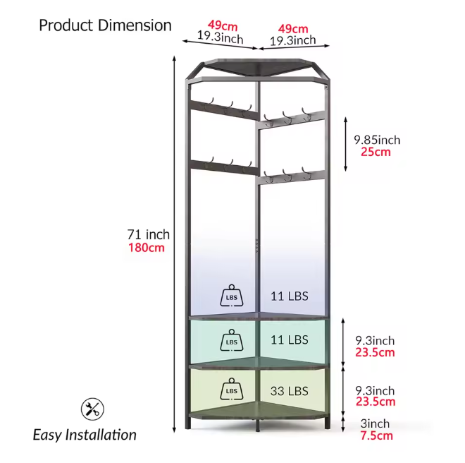 Hoekkapstok met Bank – 3-laags Schoenenrek en 12 Haken