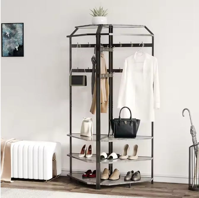 Hoekkapstok met Bank – 3-laags Schoenenrek en 12 Haken