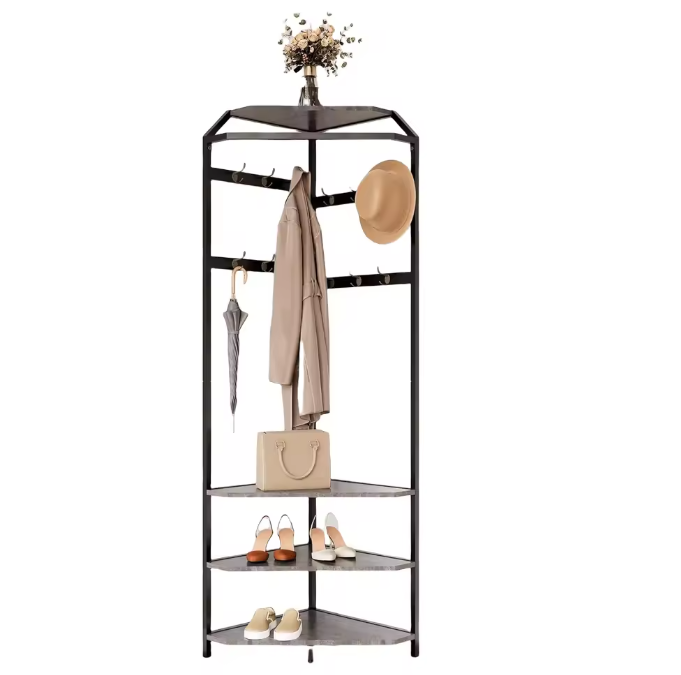 Hoekkapstok met Bank – 3-laags Schoenenrek en 12 Haken