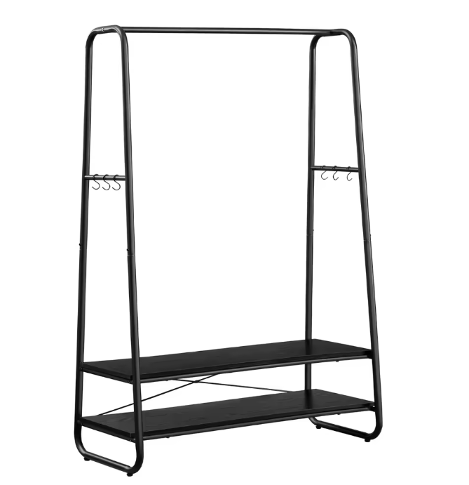 Vrijstaande Jurkenstandaard met Planken – 6 Haken en Stalen Frame