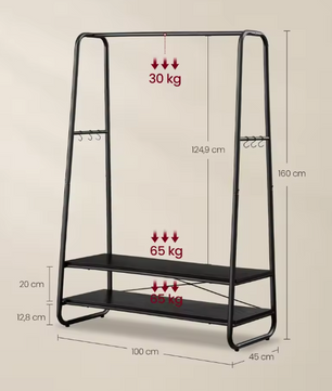 Vrijstaande Jurkenstandaard met Planken – 6 Haken en Stalen Frame