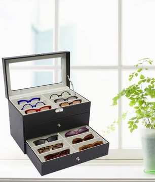 18-Vaks Brillenorganizer – Moderne Opbergdoos met 3 Lagen en Glazen Deksel