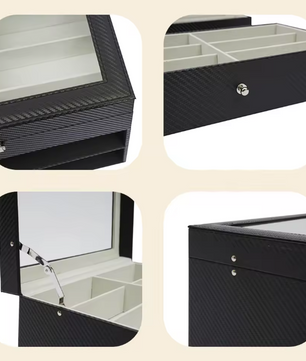 18-Vaks Brillenorganizer – Moderne Opbergdoos met 3 Lagen en Glazen Deksel