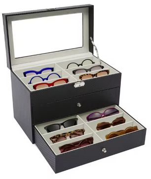 18-Vaks Brillenorganizer – Moderne Opbergdoos met 3 Lagen en Glazen Deksel
