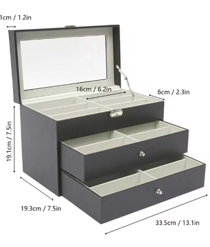 18-Vaks Brillenorganizer – Moderne Opbergdoos met 3 Lagen en Glazen Deksel