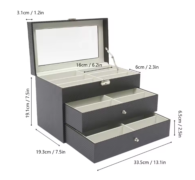 18-Vaks Brillenorganizer – Moderne Opbergdoos met 3 Lagen en Glazen Deksel