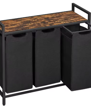 3-Vaks Wasmand met Opbergrek – Uitschuifbare Waszakken en Stalen Frame