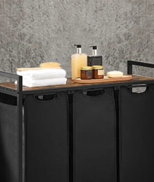 3-Vaks Wasmand met Opbergrek – Uitschuifbare Waszakken en Stalen Frame