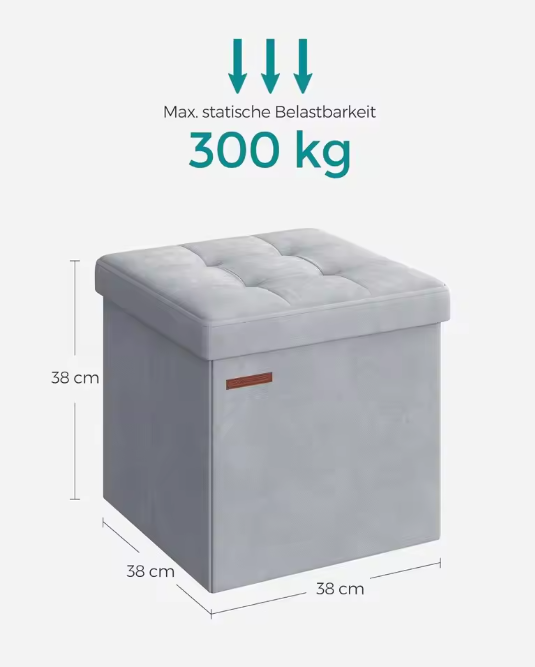 Opvouwbare Fluwelen Zitbank – Opbergdoos met Deksel en 300 kg Draagkracht