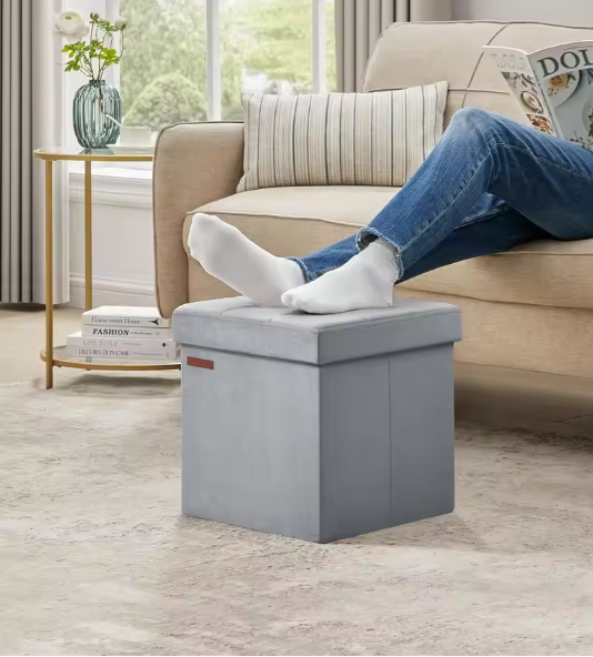 Opvouwbare Fluwelen Zitbank – Opbergdoos met Deksel en 300 kg Draagkracht