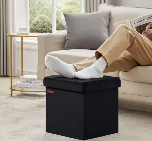 Opvouwbare Fluwelen Zitbank – Opbergdoos met Deksel en 300 kg Draagkracht