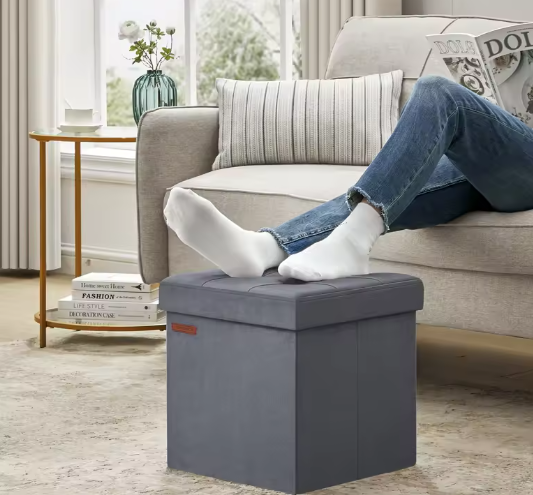 Opvouwbare Fluwelen Zitbank – Opbergdoos met Deksel en 300 kg Draagkracht
