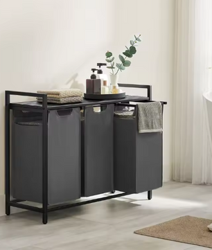 3-Vaks Wasmand met Opbergruimte – Uitschuifbare Oxford Waszakken en Stalen Frame