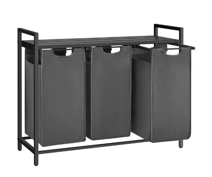 3-Vaks Wasmand met Opbergruimte – Uitschuifbare Oxford Waszakken en Stalen Frame