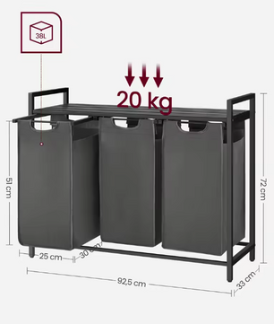 3-Vaks Wasmand met Opbergruimte – Uitschuifbare Oxford Waszakken en Stalen Frame