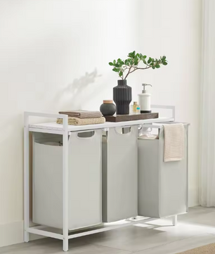 3-Vaks Wasmand met Opbergruimte – Uitschuifbare Oxford Waszakken en Stalen Frame