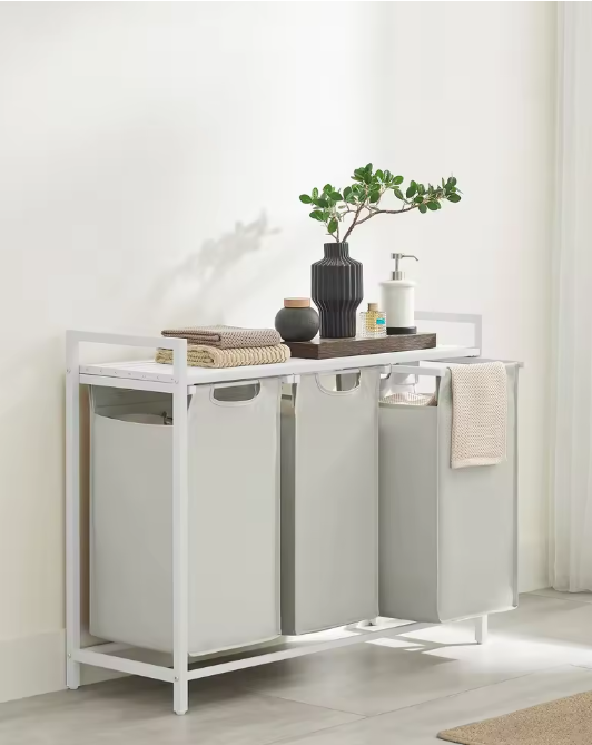 3-Vaks Wasmand met Opbergruimte – Uitschuifbare Oxford Waszakken en Stalen Frame