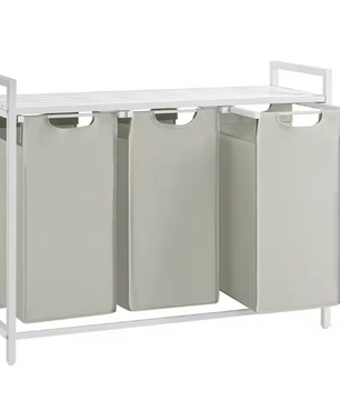 3-Vaks Wasmand met Opbergruimte – Uitschuifbare Oxford Waszakken en Stalen Frame