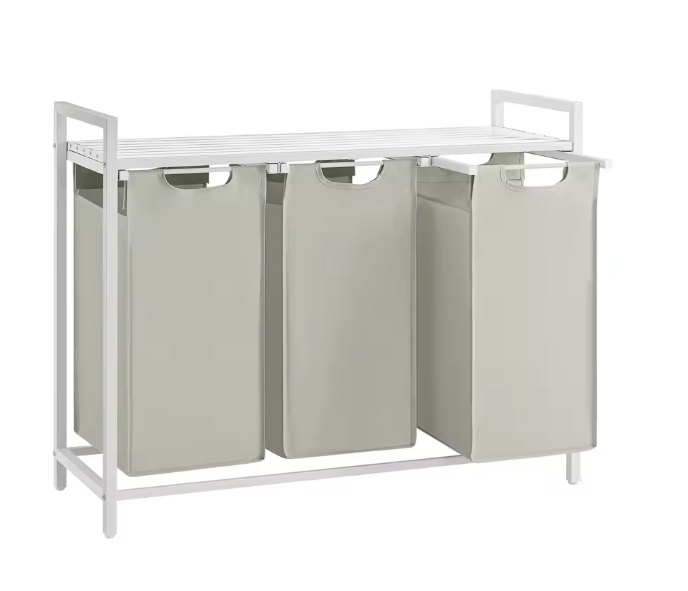 3-Vaks Wasmand met Opbergruimte – Uitschuifbare Oxford Waszakken en Stalen Frame