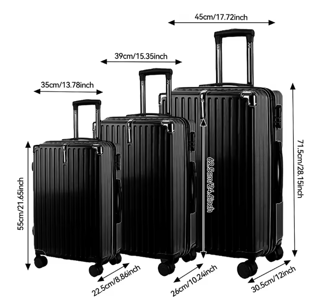 3-delige ABS Kofferset – Lichtgewicht Trolleys met TSA-Slot en 4 Wielen