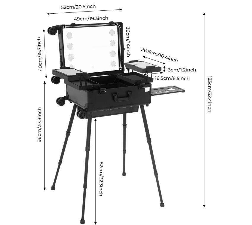 Professionele Make-upkoffer met Spiegel, LED-Verlichting en Wielen – Grote Capaciteit