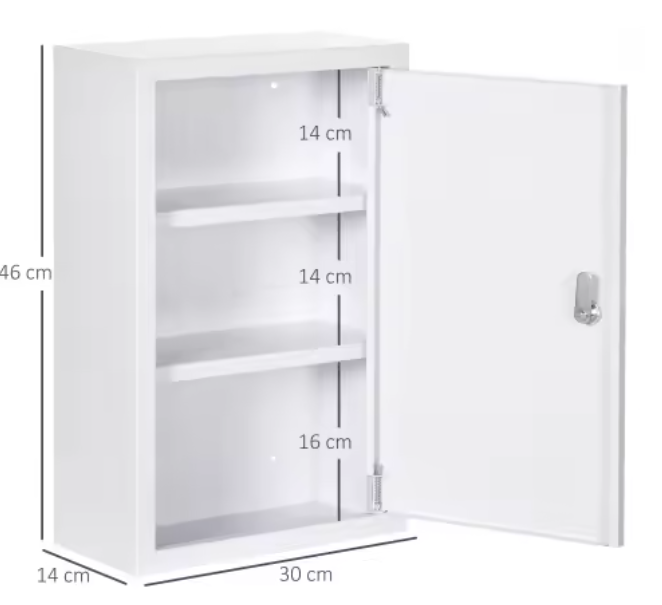 Afsluitbare Medicijnkast van Staal – 3 Lagen Wandkast, Wit