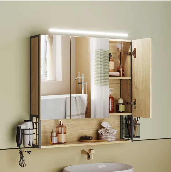 Spiegelkast voor Badkamer – Wandkast met Verlichting en Opbergruimte