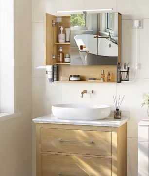 Spiegelkast voor Badkamer – Wandkast met Verlichting en Opbergruimte