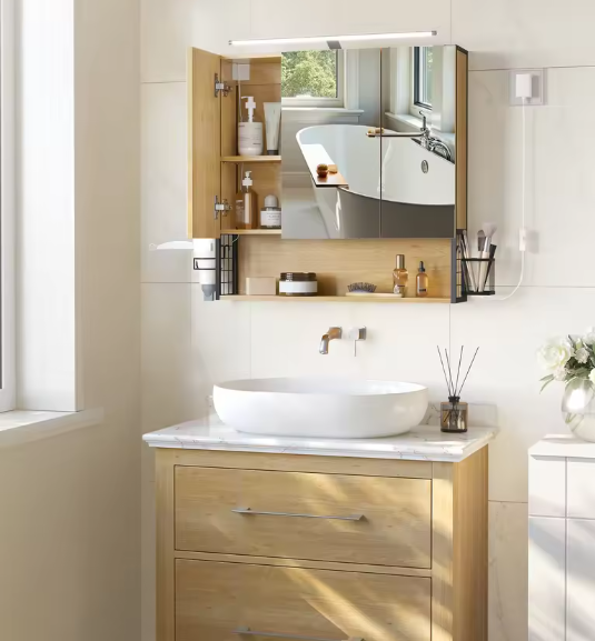 Spiegelkast voor Badkamer – Wandkast met Verlichting en Opbergruimte