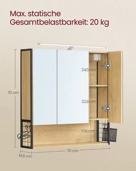 Spiegelkast voor Badkamer – Wandkast met Verlichting en Opbergruimte