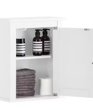 Witte Wandkast met Deur – Compact Badkamermeubel met 2 Planken