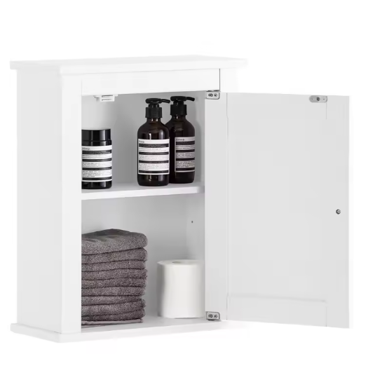 Witte Wandkast met Deur – Compact Badkamermeubel met 2 Planken