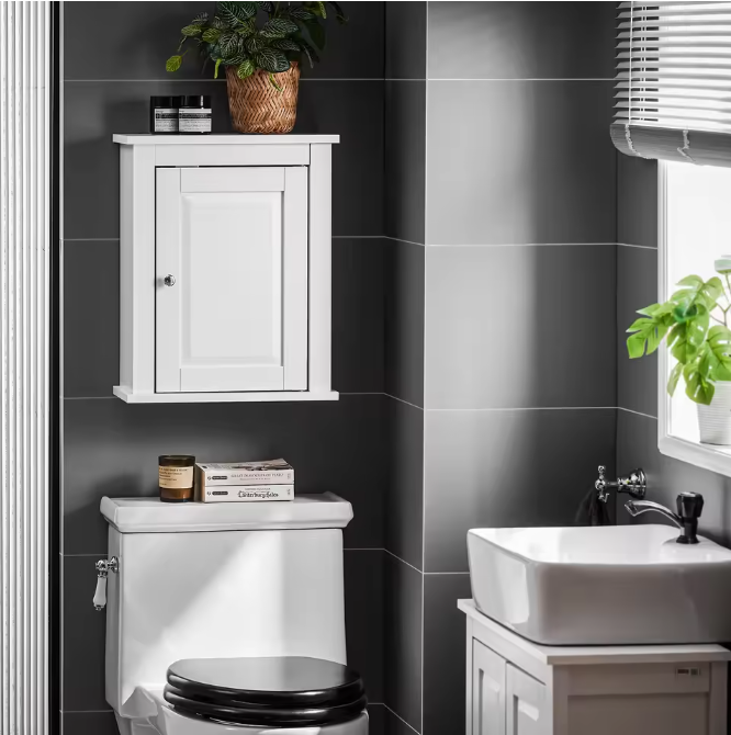 Witte Wandkast met Deur – Compact Badkamermeubel met 2 Planken