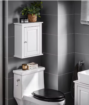 Witte Wandkast met Deur – Compact Badkamermeubel met 2 Planken