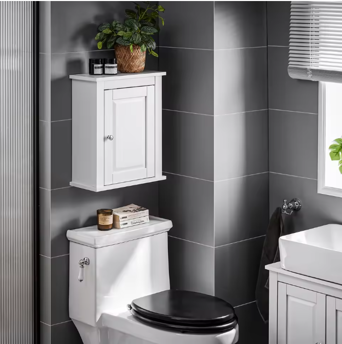 Witte Wandkast met Deur – Compact Badkamermeubel met 2 Planken