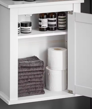 Witte Wandkast met Deur – Compact Badkamermeubel met 2 Planken