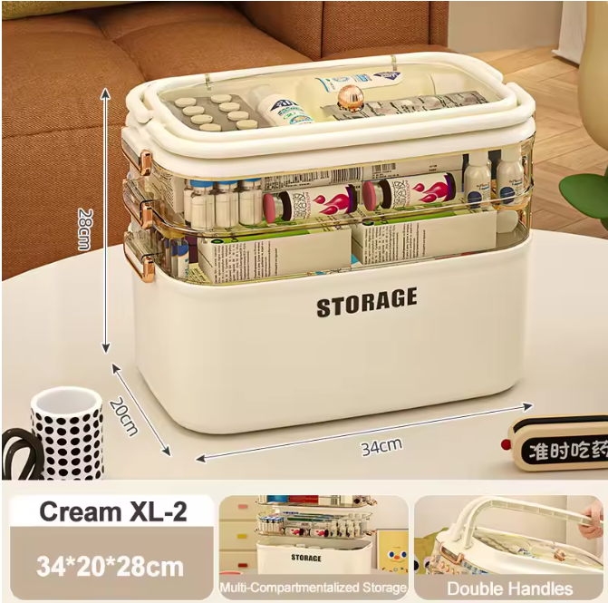 Grote EHBO-Opbergdoos – 3/4 Lagen Medicijndoos met Handvat en Slot