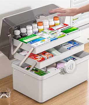 3-Laags EHBO Opbergdoos – Draagbare Medicijnkoffer met Grote Capaciteit