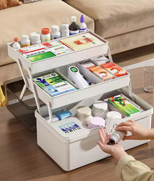 3-Laags EHBO Opbergdoos – Draagbare Medicijnkoffer met Grote Capaciteit