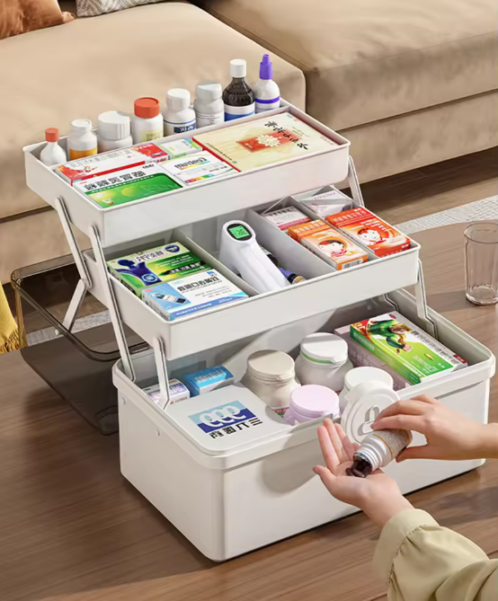 3-Laags EHBO Opbergdoos – Draagbare Medicijnkoffer met Grote Capaciteit