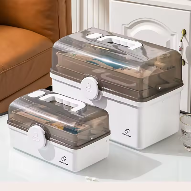 3-Laags EHBO Opbergdoos – Draagbare Medicijnkoffer met Grote Capaciteit