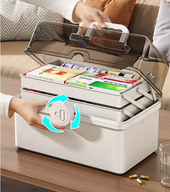 3-Laags EHBO Opbergdoos – Draagbare Medicijnkoffer met Grote Capaciteit