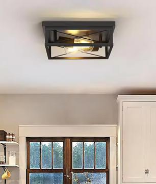 Retro Industriële Plafondlamp – Zwart IJzer, 2x E27 Fittingen