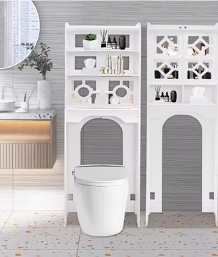 4-Laags Badkamervloerkast – Ruimtebesparende Toiletopbergkast van PVC (48×23×150 cm)