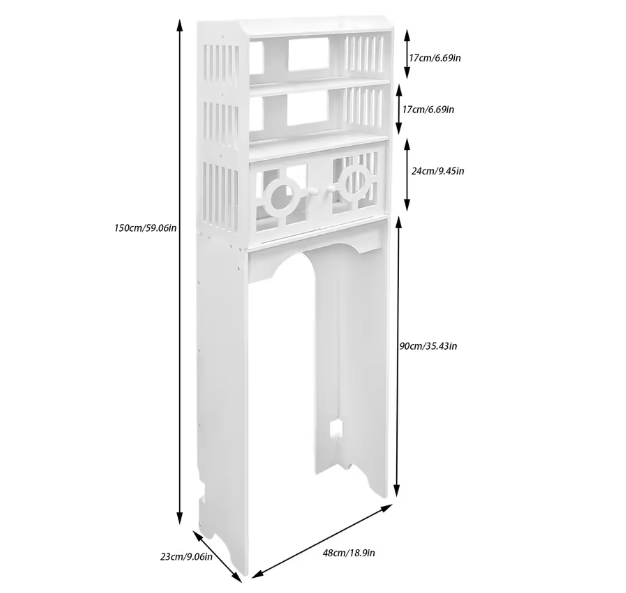 4-Laags Badkamervloerkast – Ruimtebesparende Toiletopbergkast van PVC (48×23×150 cm)