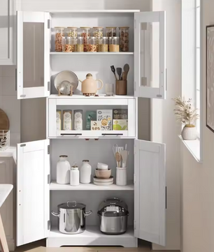 Hoge Badkamerkast met Verstelbare Planken – Smalle Vrijstaande Opbergkast (170 cm)